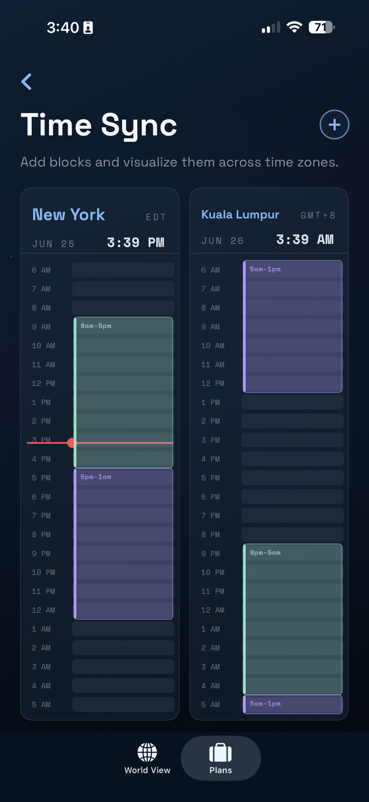 Noma preview showing time-zone planning across cities.